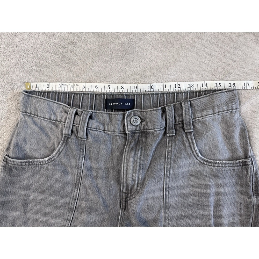 Aeropostale Gray Denim Cargo Jeans Wide Leg Baggy Multi-Pocket Elastic Waist - Picture 4 of 9